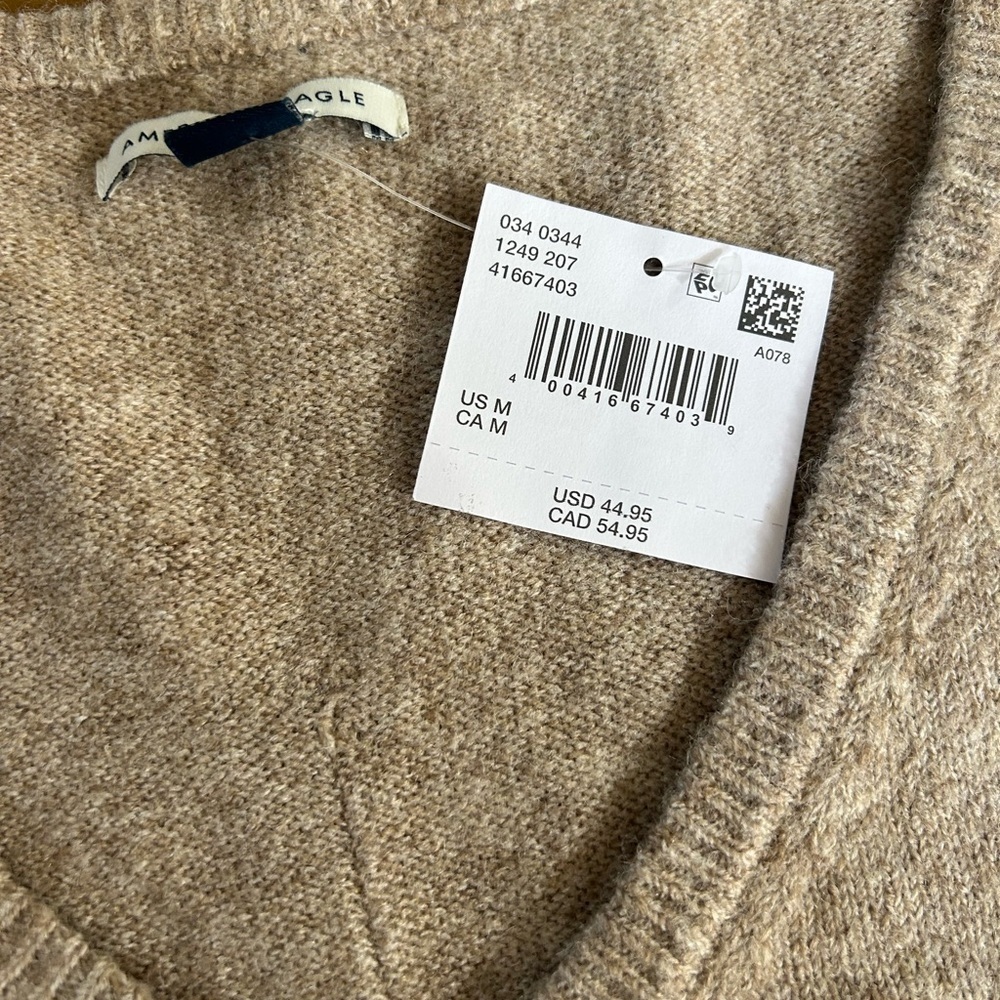 NWT AE Whoa So Soft Tan Sweater with White Bow - Picture 8 of 10